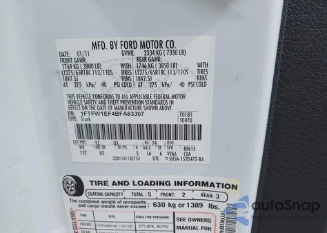 2011 Ford F-150 Xlt из США, поврежденный, VIN 1FTFW1EF4BFA63307